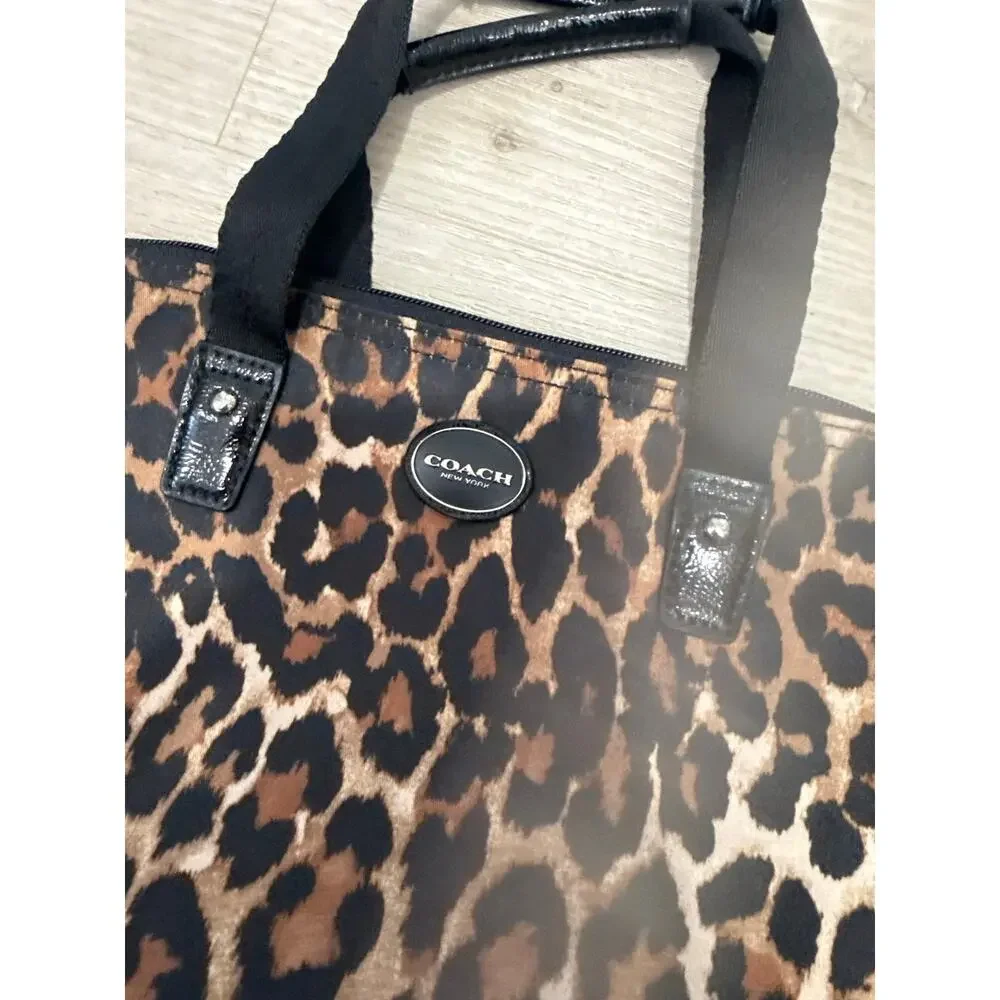 Coach Tan Ocelot Print Nylon Mini Packable Shoulder Bag & Pouch Vintage F33312
